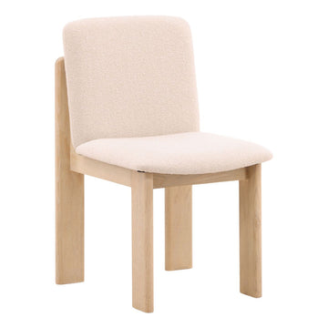 Beige and Natural Heathered Boucle Fabric and Ash Wood Chair 20 in Wide