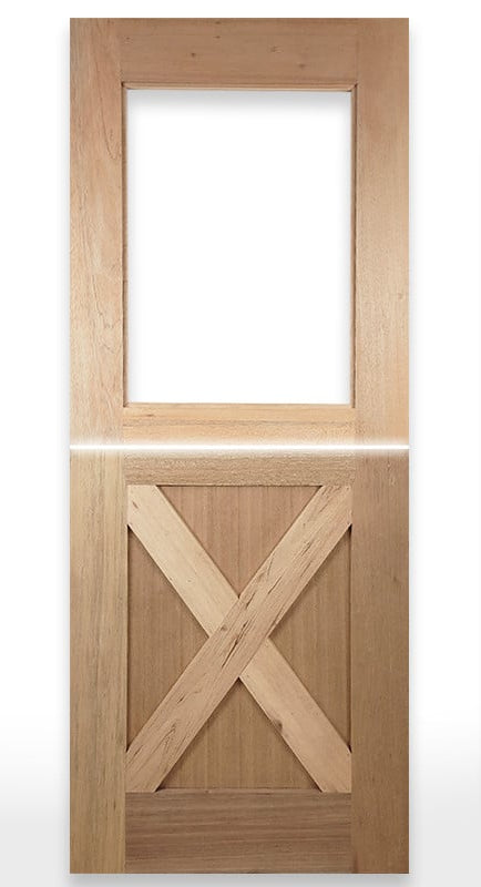 Wooden door with cross design labeled 'Dutch-1G' and 'Crown Doors' logo.
