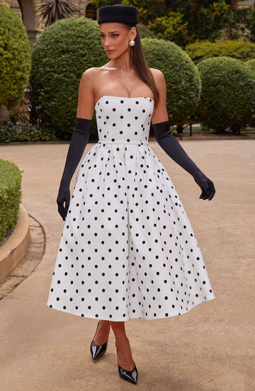Edith Midi Dress - Black Polka Dot Print Dress Babyboo Fashion Premium Exclusive Design