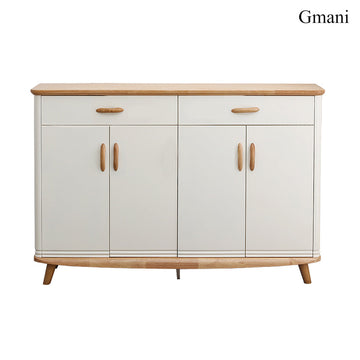 Gmani Cream & Natural Wood Sideboard Cabinet, Nordic Style Storage Cabinet with Drawers & Doors, Perfect for Living Room, Kitchen, Entryway