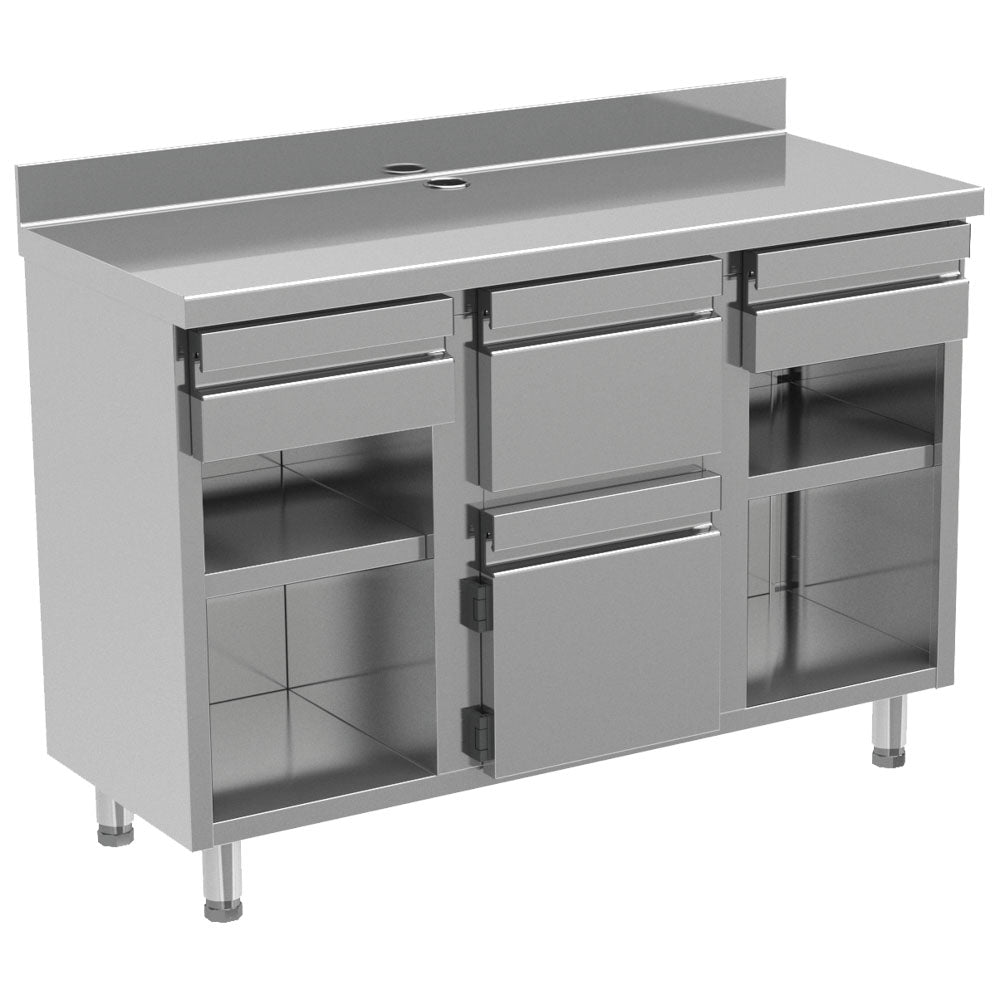 Virtus Kaffeemaschinentheke 1500x600 mm mit 2 Schubladen, Kaffeesatzschublade, geschlossenem Schrank