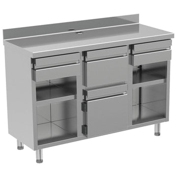 Virtus Kaffeemaschinentheke 1500x600 mm mit 2 Schubladen, Kaffeesatzschublade, geschlossenem Schrank