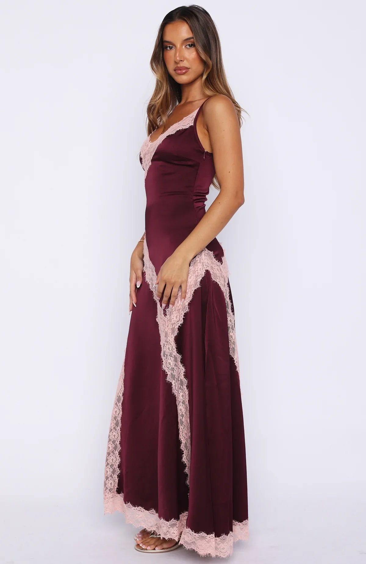 Powerful Pose Satin Maxi Dress Plum/Baby Pink
