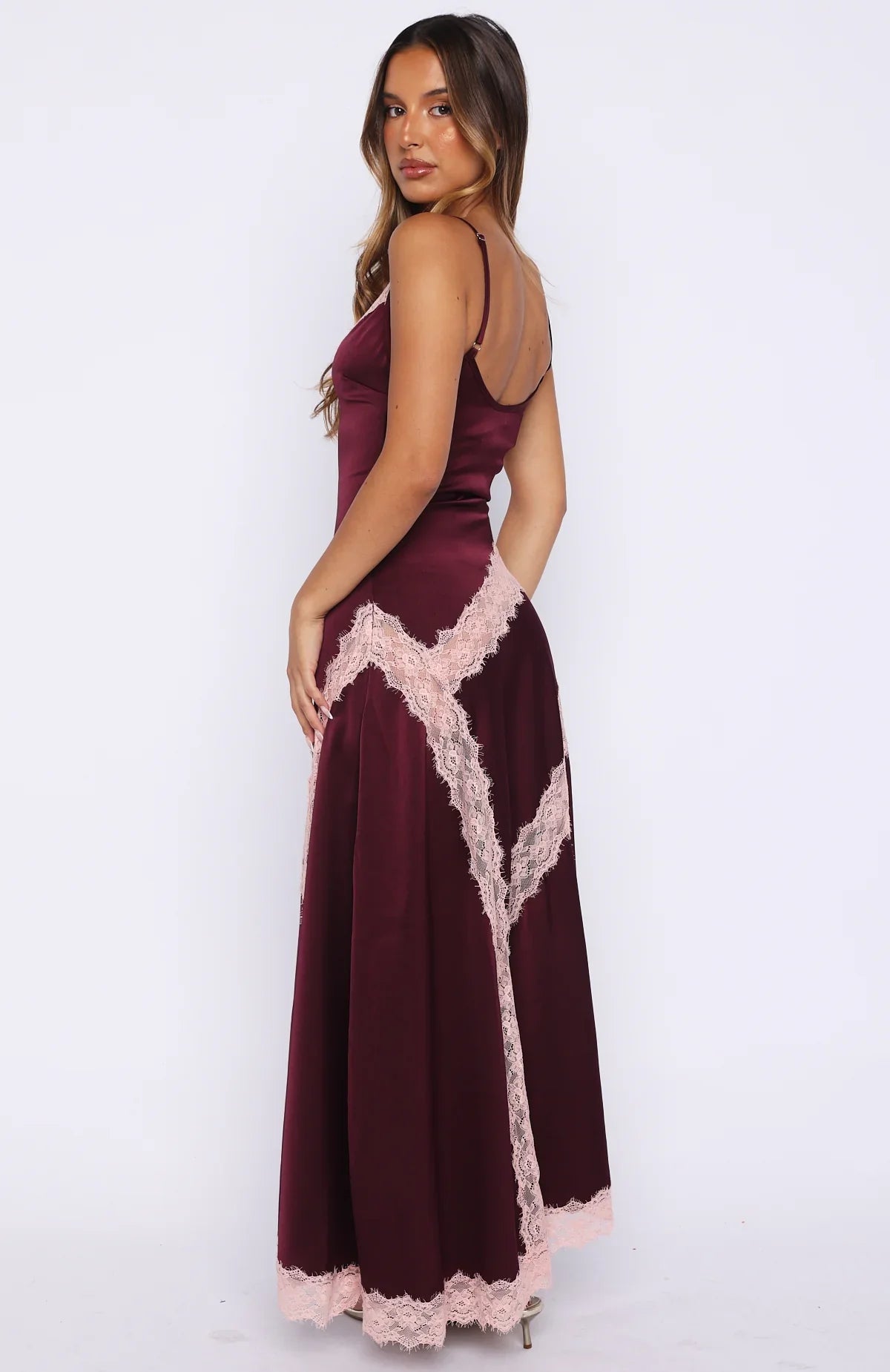 Powerful Pose Satin Maxi Dress Plum/Baby Pink