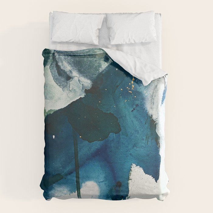 Untamed: a pretty, minimal, abstract painting in blue, white and gold by Alyssa Hamilton Art  Duvet Cover Gallery Image 1