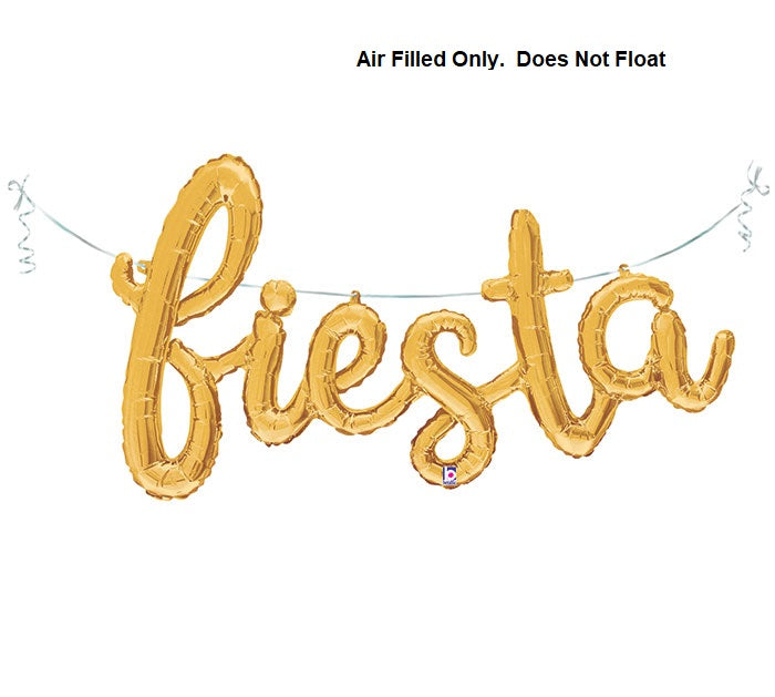 Fiesta Gold Script Phase Letters Banner Foil Balloons AIR FILLED ONLY