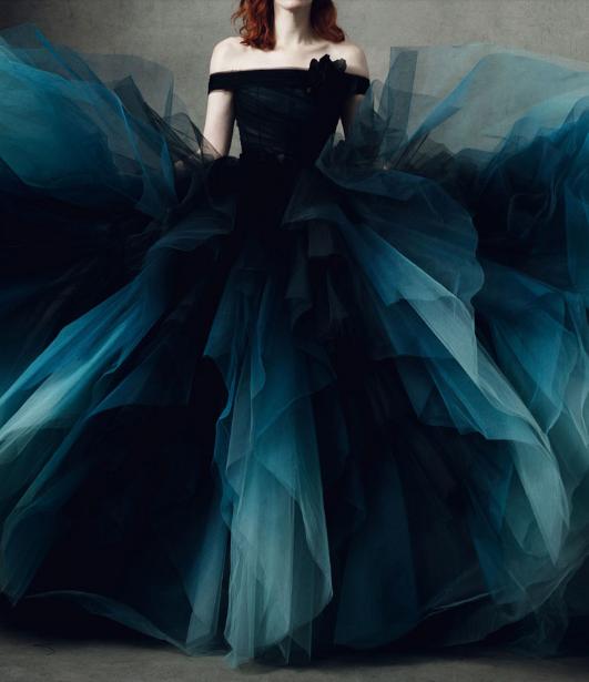 Black and Blue Ombre Wedding Dress A-Line with Horse Hair Skirt vestidos de novia 2021 Off-shoulder Black Wedding Gown,256 US 6