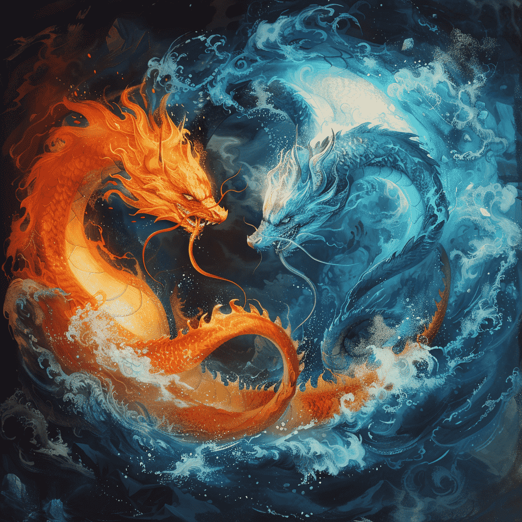 Diamond Painting - Vuur en water draak