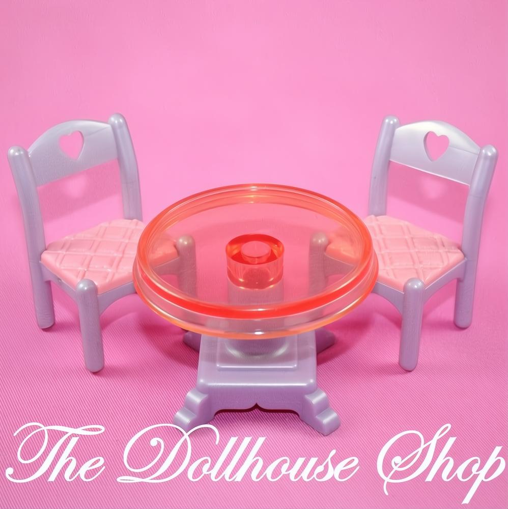 Fisher-Price Loving Family Once Upon A Dream Dollhouse Round Dining Table 2 chairs-The Dollhouse Shop