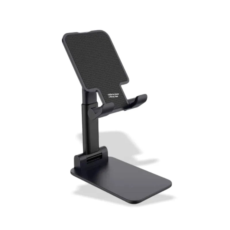 Foldable mobile stand with textured phone holder and adjustable angle base, black