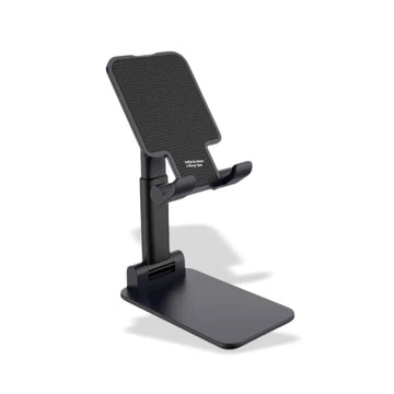 Foldable mobile stand with textured phone holder and adjustable angle base, black