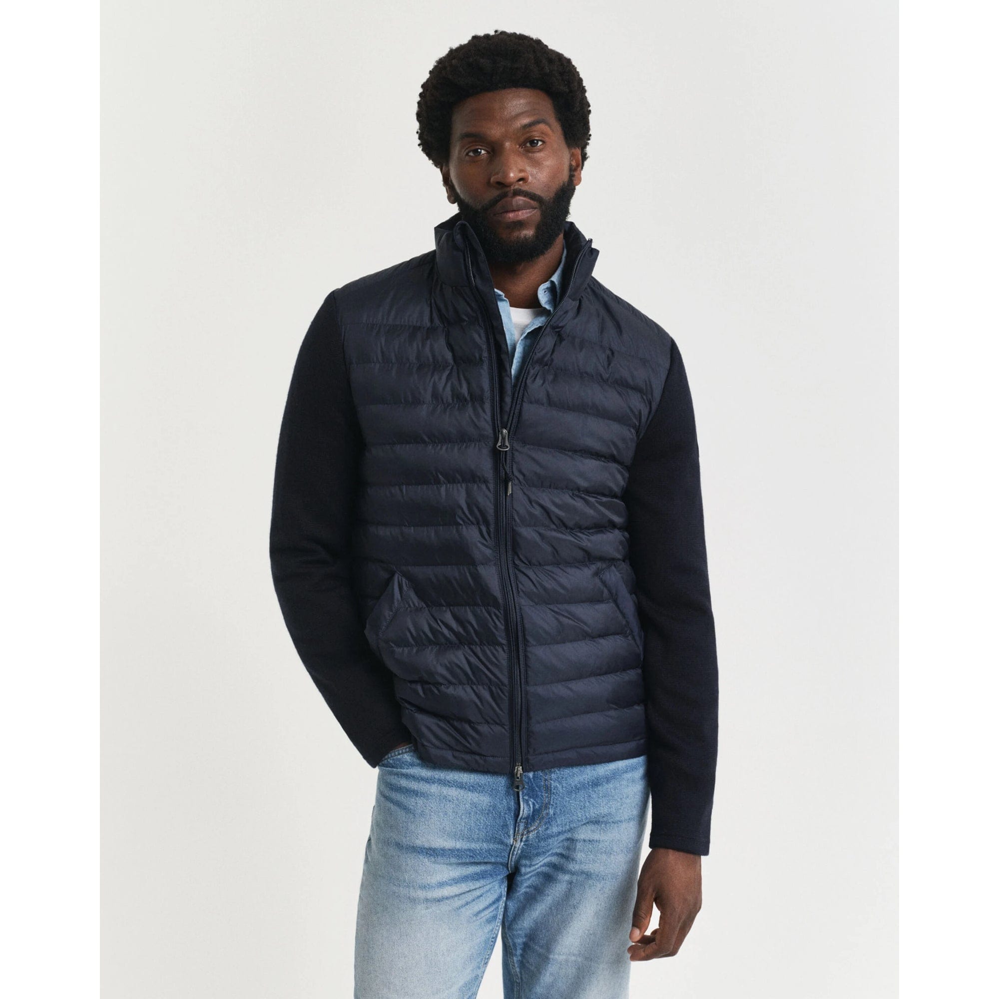 GANT Mixed Media Jacket In Evening Blue