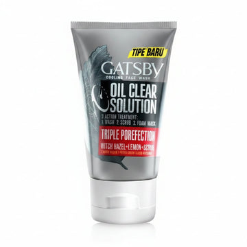Gatsby Oil Clear face wash tube, gray with red and blue label, 100g
