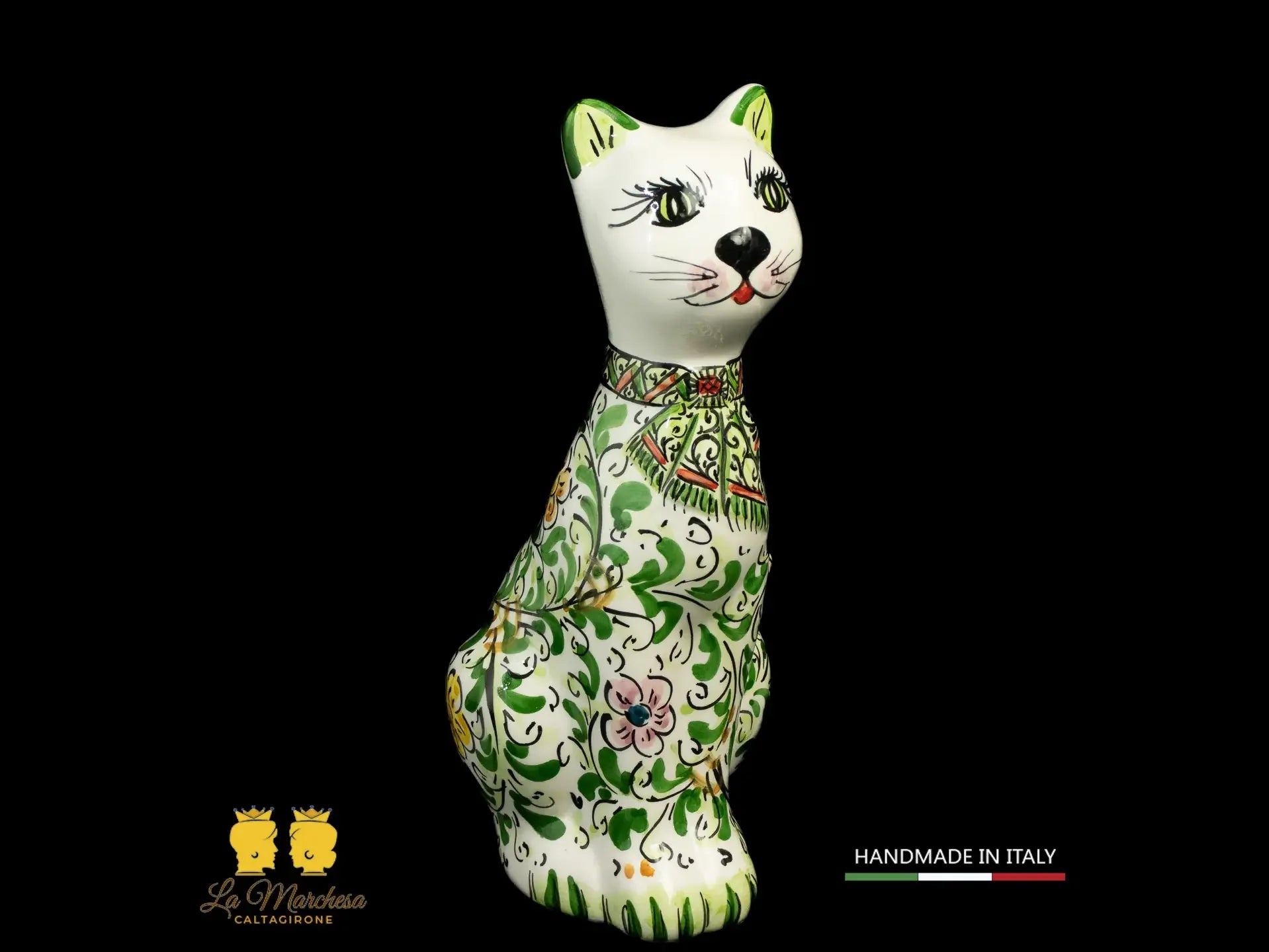 Gatto in Ceramica di Caltagirone 600 verde cm25