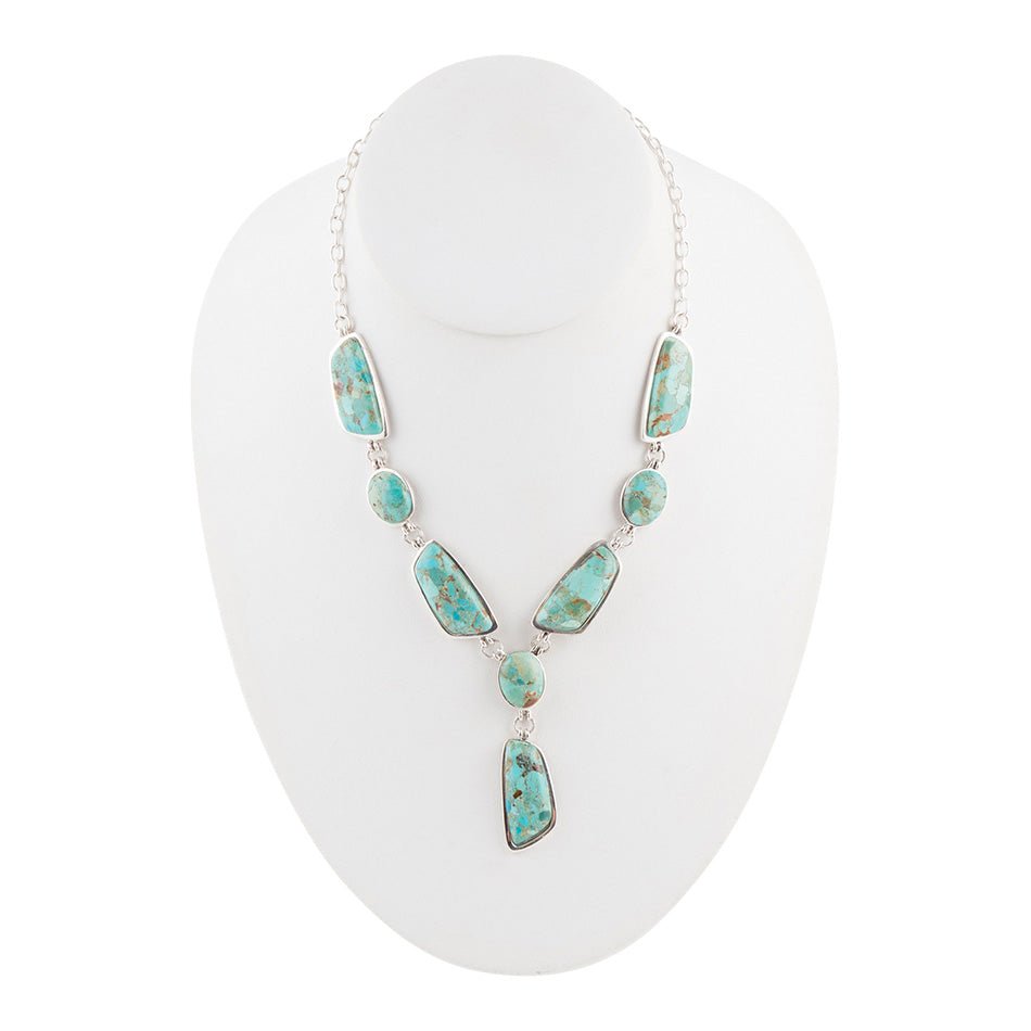 Genuine Blue Turquoise Sterling Silver Abstract Statement Necklace