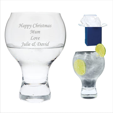 Engraved Large Thick stem Balloon Bubble Gin Glass