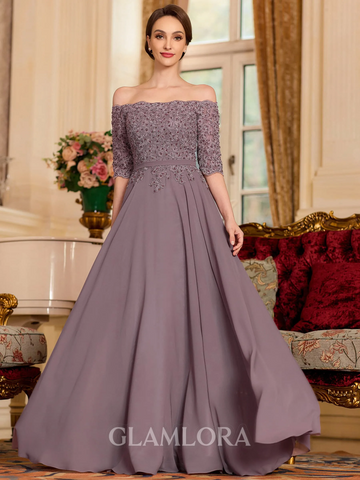 Mother of the Bride Dress Long 2026 Long Sleeves Off-the-Shoulder A-Line