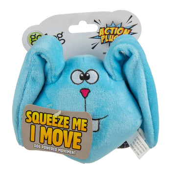 GoDog Action Battery-Free Reacting Squeaky Bunny Plush Dog Toy - Blue