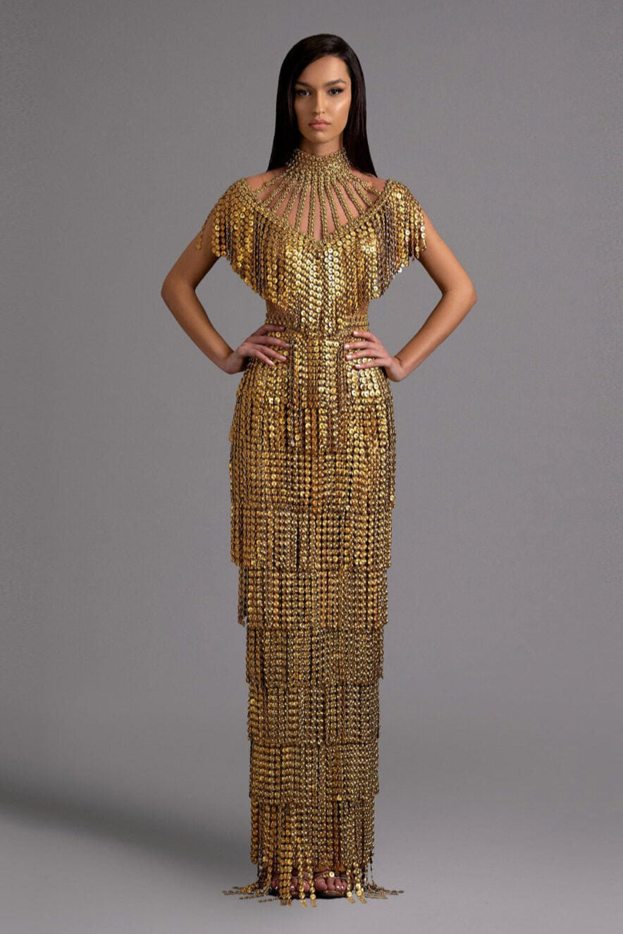 Golden Fringe Statement Gown - KUJTA & MERI - KUJTA & MERI