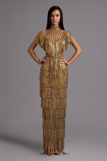 Golden Fringe Statement Gown - KUJTA & MERI - KUJTA & MERI