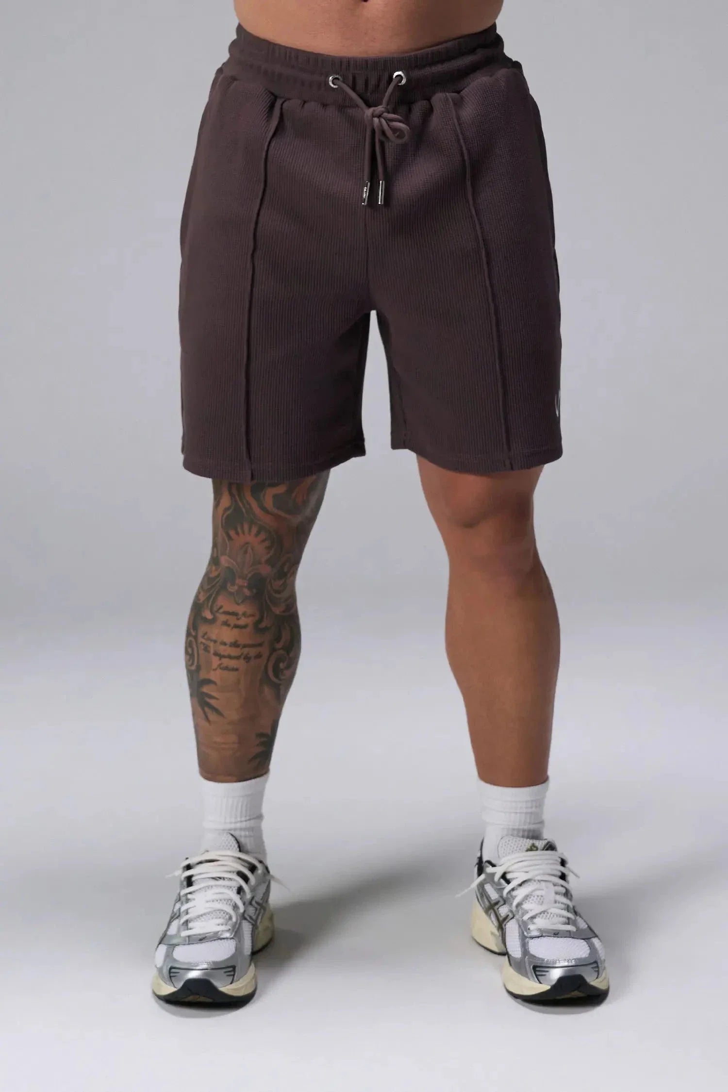 Front View of Red TLF GTS Waffle Tech Shorts, featuring a 7 Inch inseam, an athletic relaxed fit with zipper pockets designed for all day wear