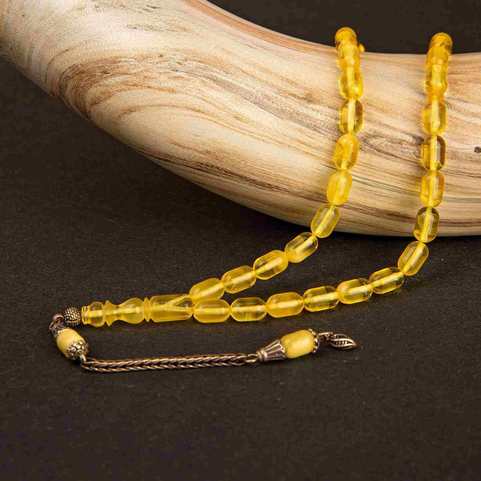 Ve Tesbih Drop Amber Rosary with Silver Tassels 1