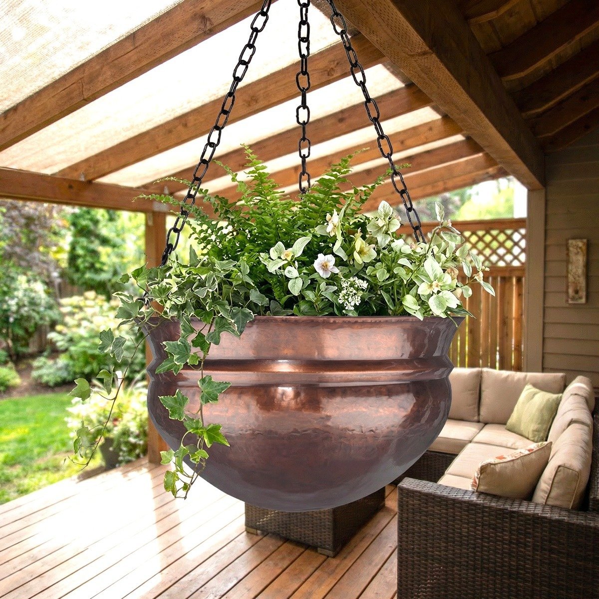 H Potter Artisan Hammered Brass Hanging Planter