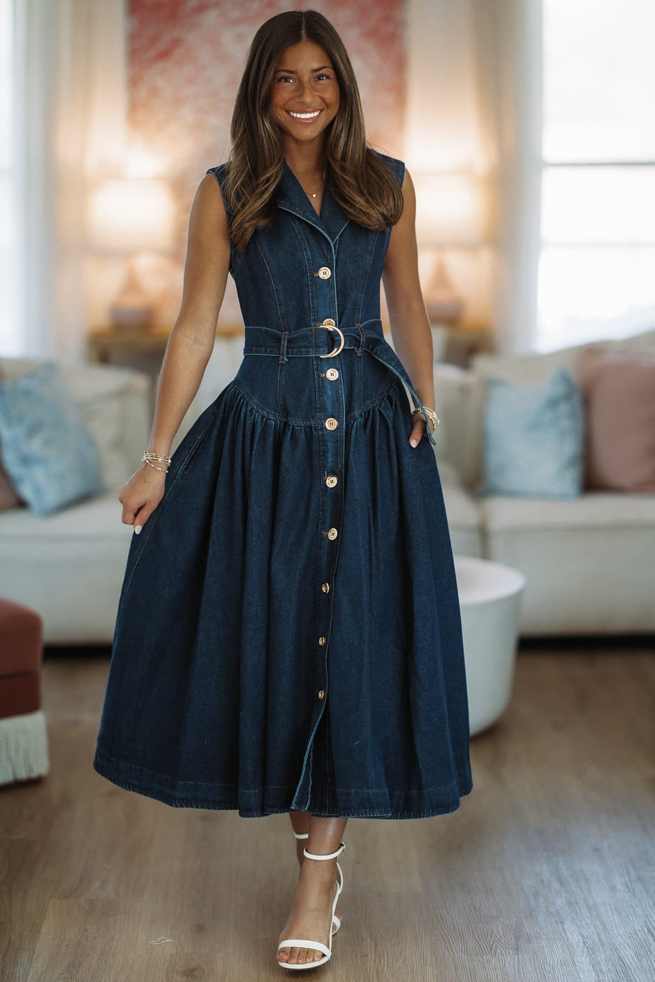 Hazel & Olive SM/D21093A Tennessee Sunsets Maxi Dress - Dark Denim