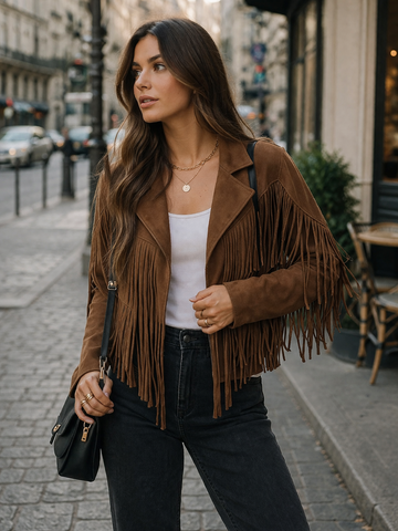 Tanja | Damen Braune Wildlederjacke Fransen – Wildleder Jacke Fransen Boho 2026