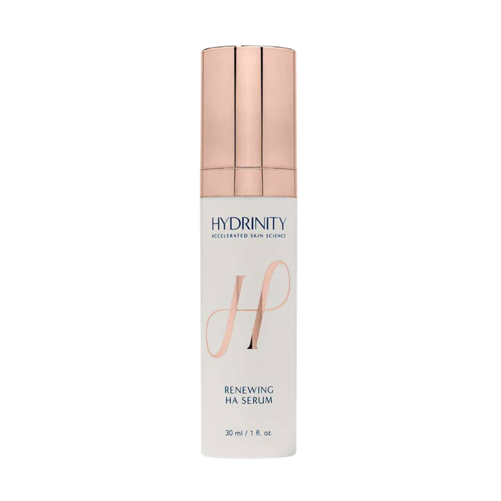 hydrinity renewing HA serum; An anti-aging serum using supercharged hyaluronic acid and peptides to boost moisture, improve elasticity, and enhance radiance. Suitable for skin showing early signs of aging.