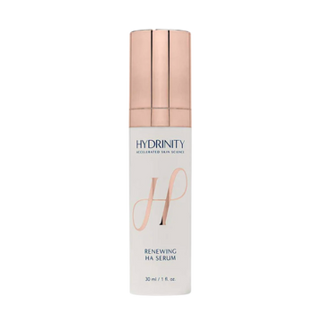 hydrinity renewing HA serum; An anti-aging serum using supercharged hyaluronic acid and peptides to boost moisture, improve elasticity, and enhance radiance. Suitable for skin showing early signs of aging.