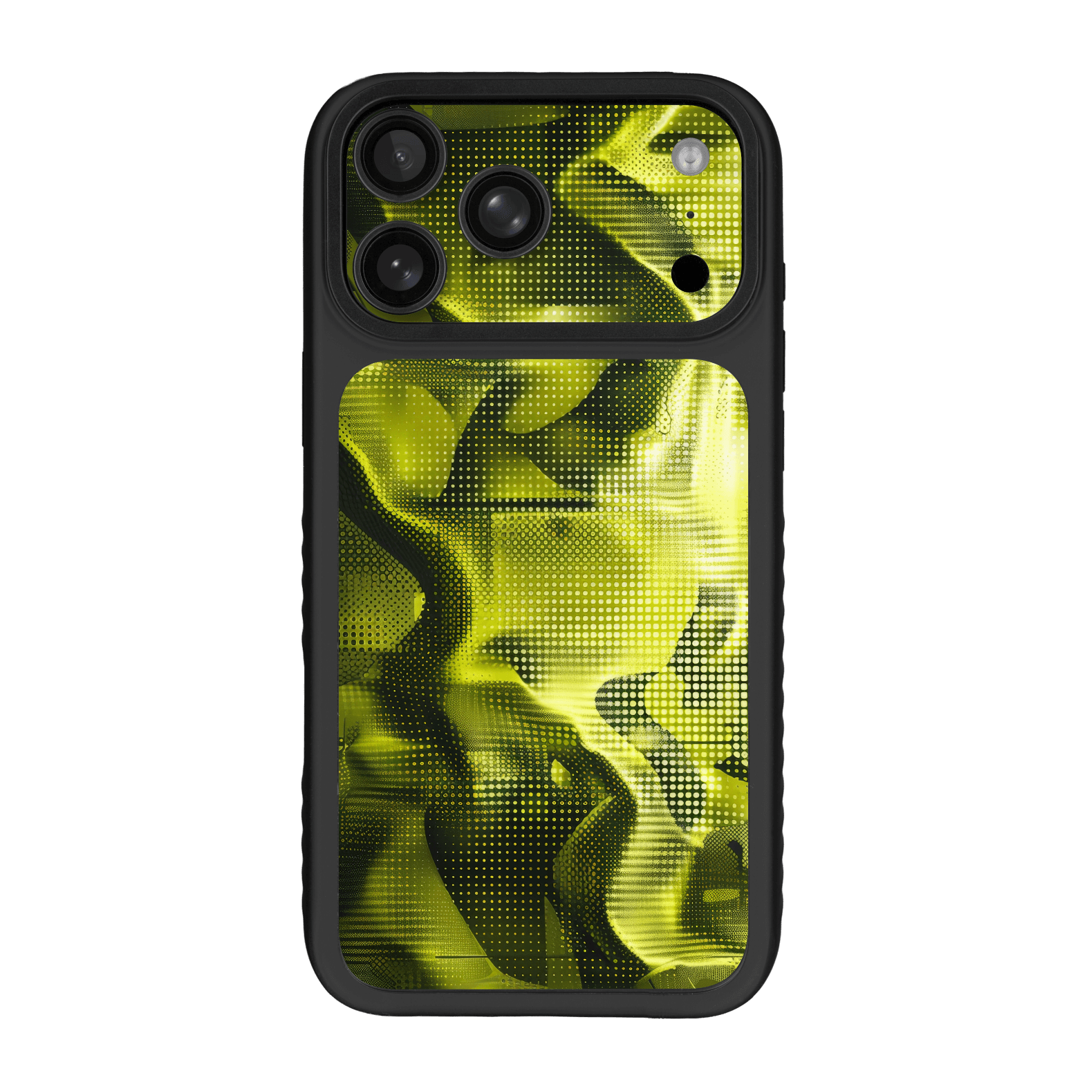 iPhone 17 Pro MAX Qcaze Fusion Printed Custom SIGNATURE “Toxic Halftone” Neon Yellow-Green & Black Halftone Glitch Skin Wrap Sticker Decal Cover CASE Protector by QSKINZ | QSKINZ.COM