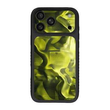 iPhone 17 Pro MAX Qcaze Fusion Printed Custom SIGNATURE “Toxic Halftone” Neon Yellow-Green & Black Halftone Glitch Skin Wrap Sticker Decal Cover CASE Protector by QSKINZ | QSKINZ.COM