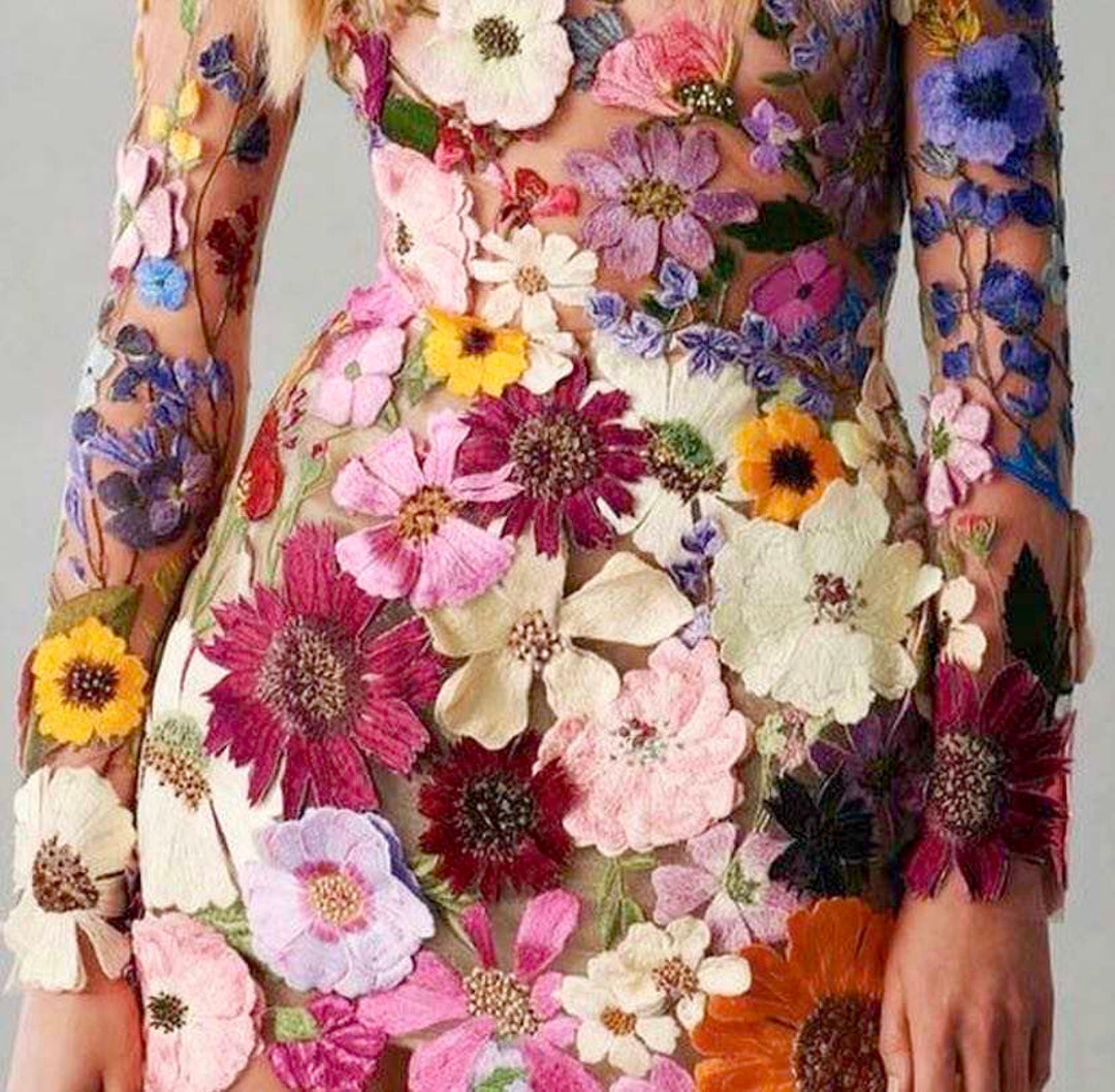Luxury 3D Floral Multicolor Embroidery Flower Haute Couture 3D Flower Dress Lace Fabric