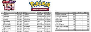 Pokemon 151 Master Set Checklist – Scarlet & Violet TCG Tracker (excel)