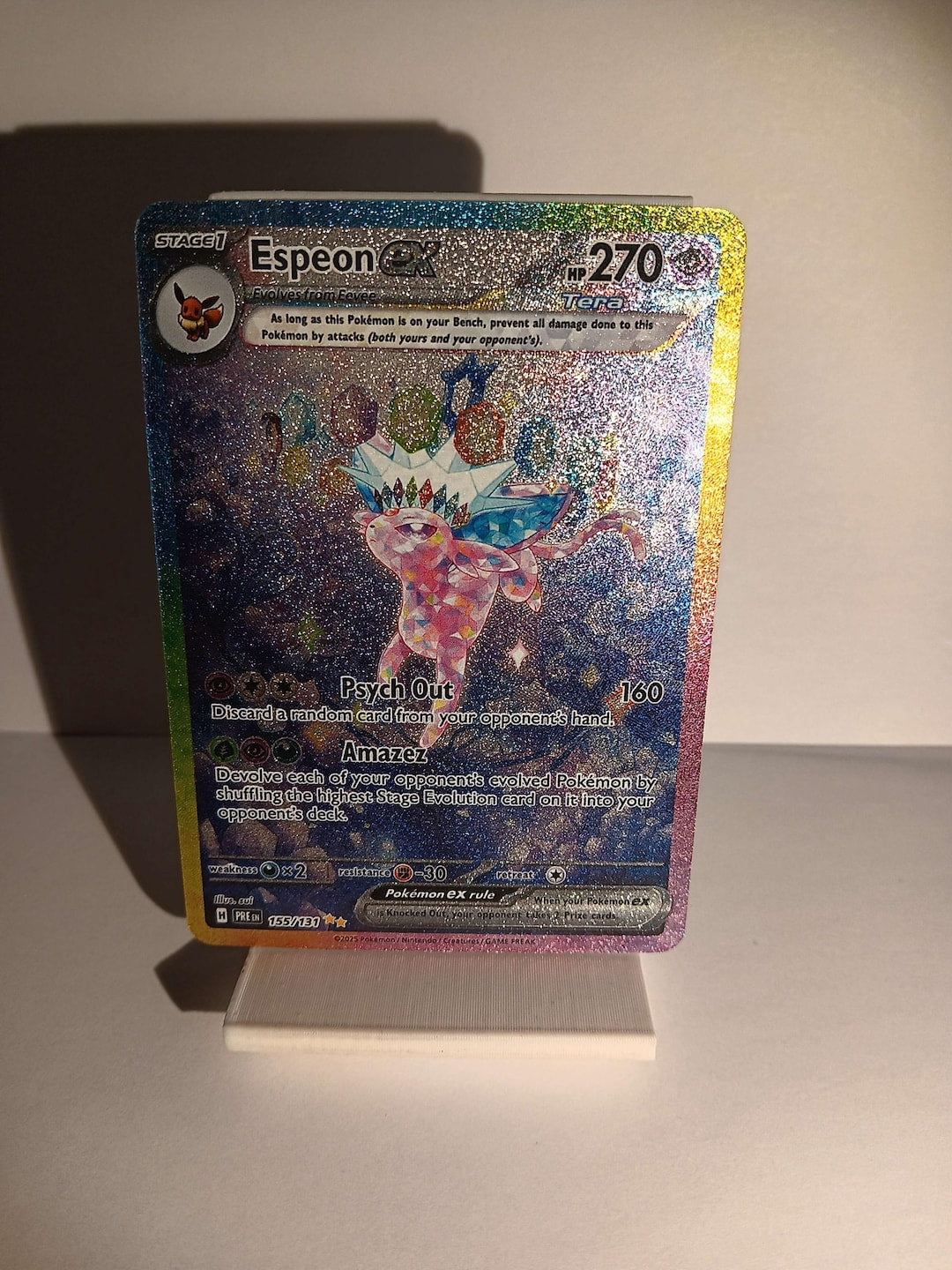 English Espeon ex - 155/131 - SV: Prismatic Evolutions - Textured - Perfect Gift for any Poke fan-NOT real just for show