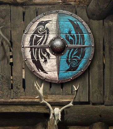 Handcrafted Eivor Valhalla Raven Battleworn Viking Shield – 24" Authentic Wood & Steel
