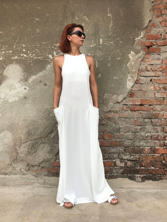 Women White Dress, White Maxi Dress, Women Dress, White Kaftan, Abaya Dress,  Minimalist Dress, Cocktail Dress, Long Dress, Elegant Dress