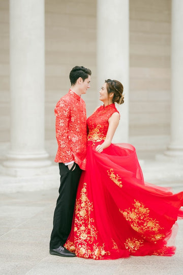 Chinese Wedding Dress | Modern Qipao | Red Cheongsam Wedding Dress |  Traditional Chinese Dress | Bridal Qipao Dress Tea Ceremony