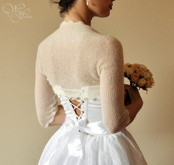 Wedding Bolero Bridal Bolero Shrug, Mohair Sweater Cream and White Colour,  Bridal Cardigan, Bridal Sweater, Cropped Sweater Mohair Shrug
