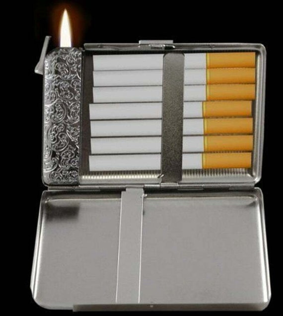 Premium Antique Marlboro Cigarette Case W/Built in Lighter for Kings & 100's