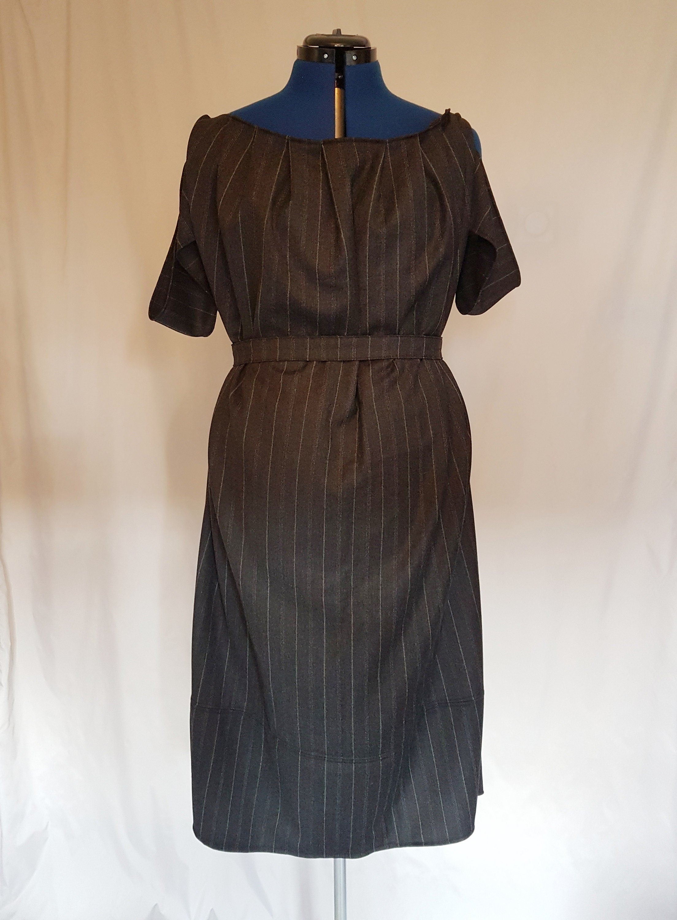 Pinstripe Formal Fitted Grey Dress