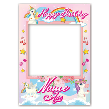 PERSONALISED SELFIE FRAME 006 Name Age Unicorn Unicorns Pink Selfie Frame Props Kid Party Birthday Decoration 0006