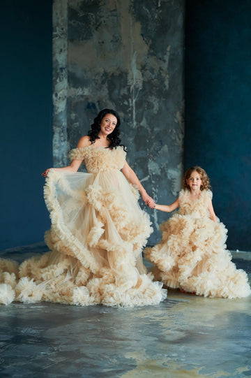Beige Mommy and me dress, Mommy and me dress photoshoot, Mother daughter matching dress, Mommy and me dresses