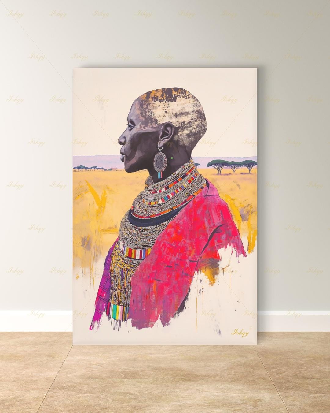 Maasai Woman Wall Art, African Woman Portrait Print, Tribal Canvas, Black Woman Art, Boho Living Room Decor, Framed Canvas, Kenya Art Gift