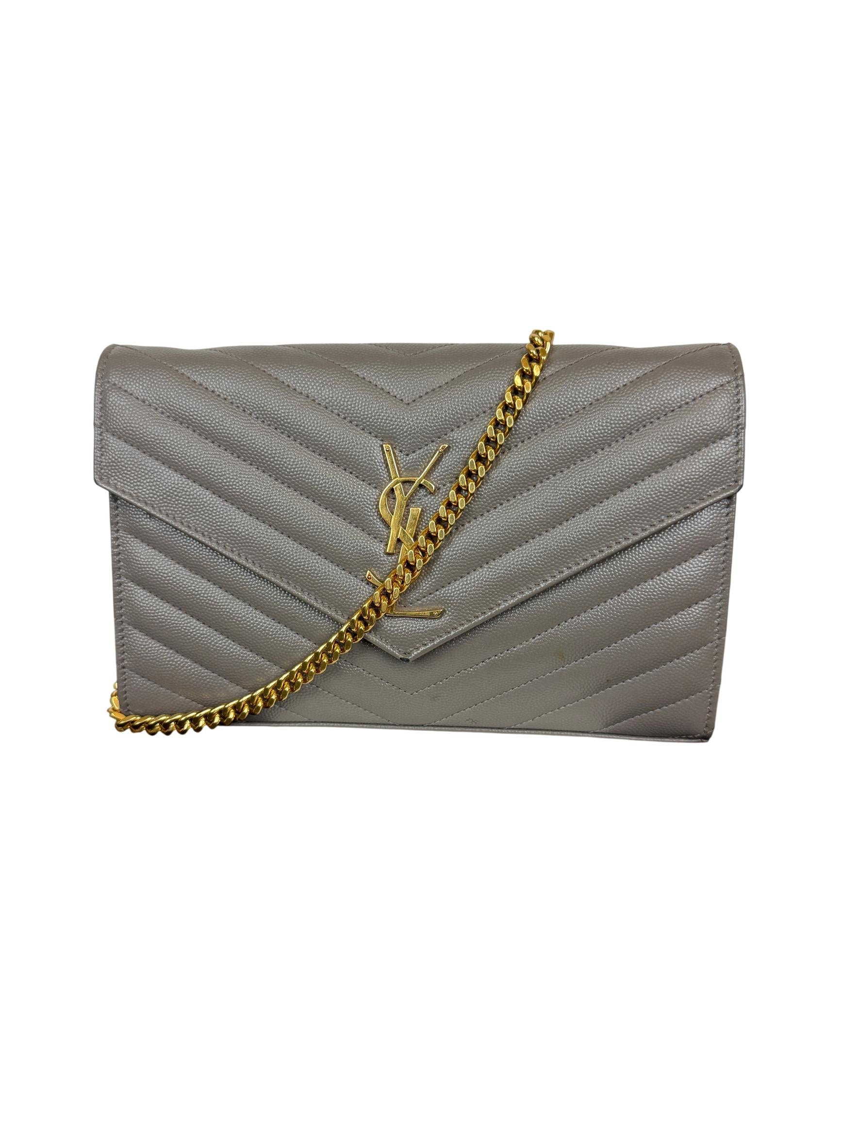Yves Saint Laurent Grey Leather Chain Wallet