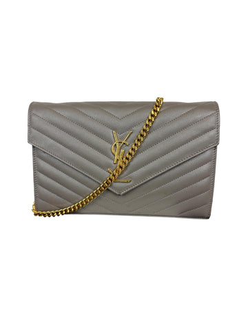 Yves Saint Laurent Grey Leather Chain Wallet