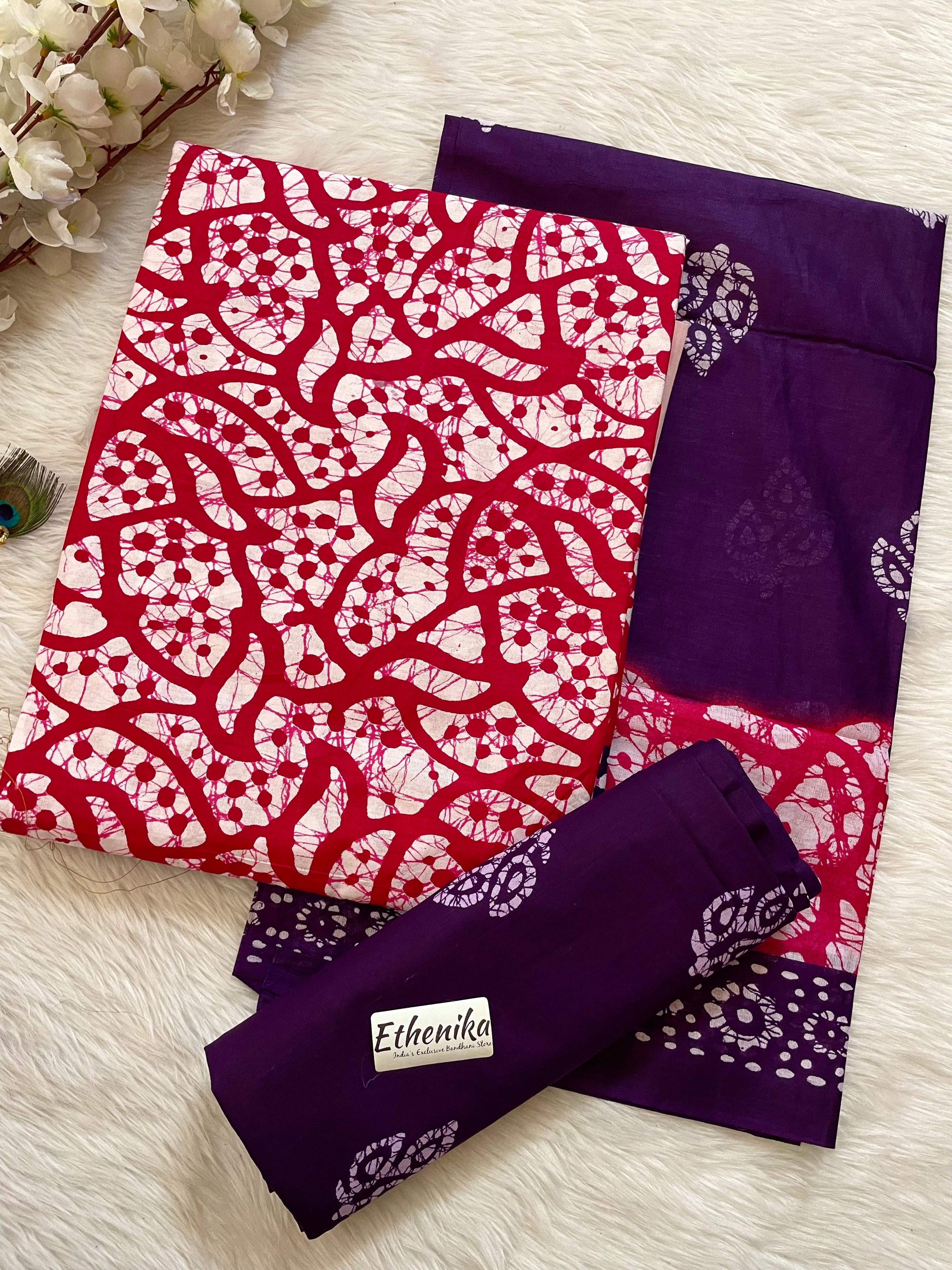 Cotton Hand Blocked Wax Batik Dress Material - Premium  from Ethenika.com - Just INR 1590! Shop now at Ethenika.com