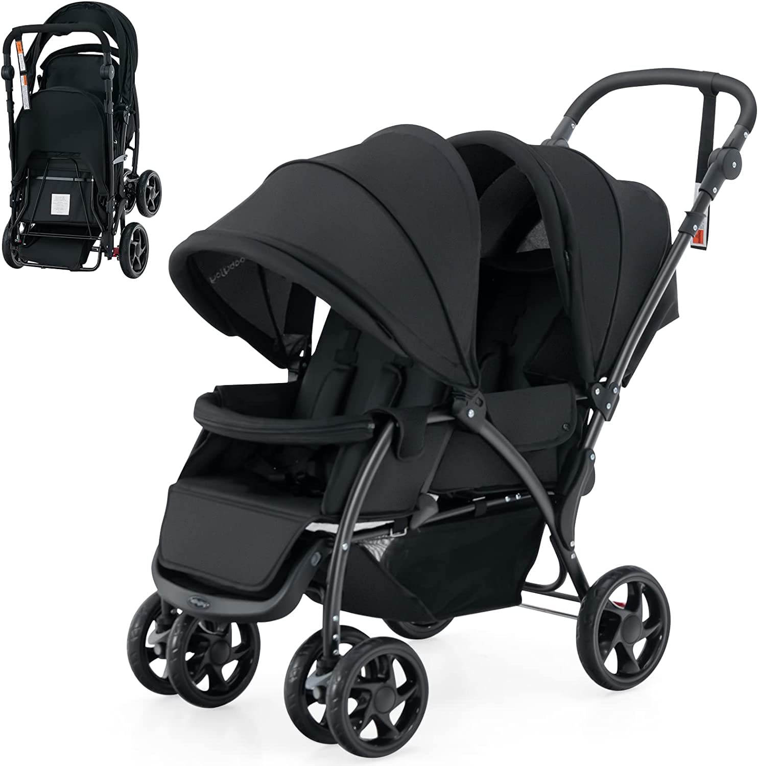 BABY JOY Foldable Tandem Stroller, Twin Pram