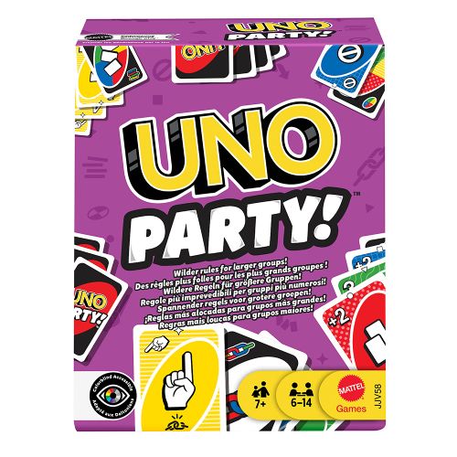 Boîte du jeu de société UNO Party - 6-14 joueurs, 20 min, 7 ans+ | AdventureBox